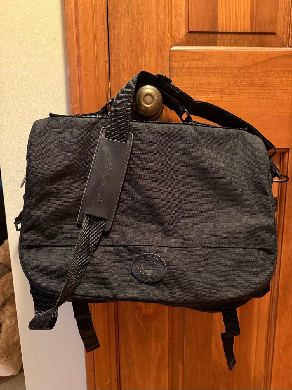 Eddie Bauer Black Canvas Messenger Bag with Shoulder Strap